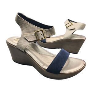 Naot Caprese Sandals Caprese Wedge  sz 10/ 41 Navy Beige Snake Ankle Strap new